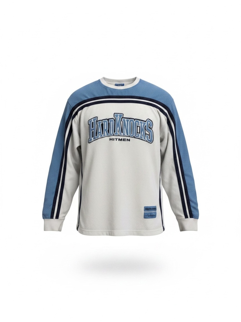 Hitmen Hardknocks Men’s Blue and White Crewneck Sweater Shirt